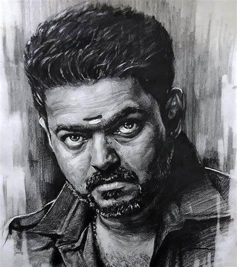 Thalapathy Vijay Pencil Sketch Portrait Photography Poses Actor