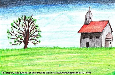 How to Draw a Church Landscape (Landscapes) Step by Step ...