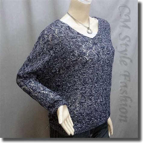 Knit Eyelet Crochet Crop Sweater Pullover Top Blue White