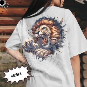 Watercolor Lion PNG Aggressive Angry Lion Pouncing Tiger DTG Printing