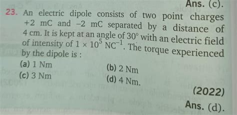 An Electric Dipole Consists Of Two Point Charges Mc And Mc