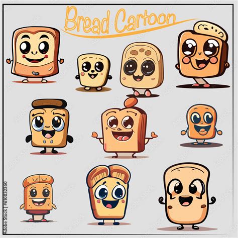collection  bread cartoon funny bread cartoon character design
