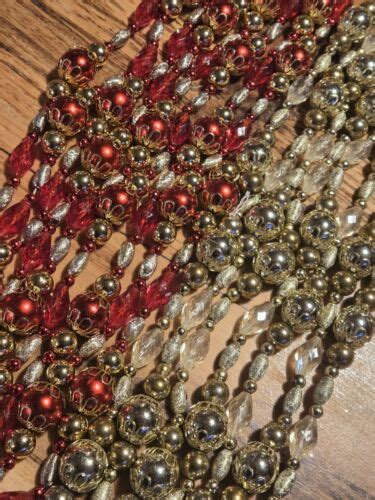 Vtg Red And Gold Beaded Christmas Tree Garland 2 Strands 165 Ft Total Ebay