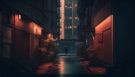 Fond d écran ai art illustration rue Cyberpunk néon ville