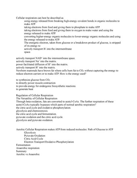 Bio 122 Cellular Respiration Outcomes Cellular Respiration Can Best