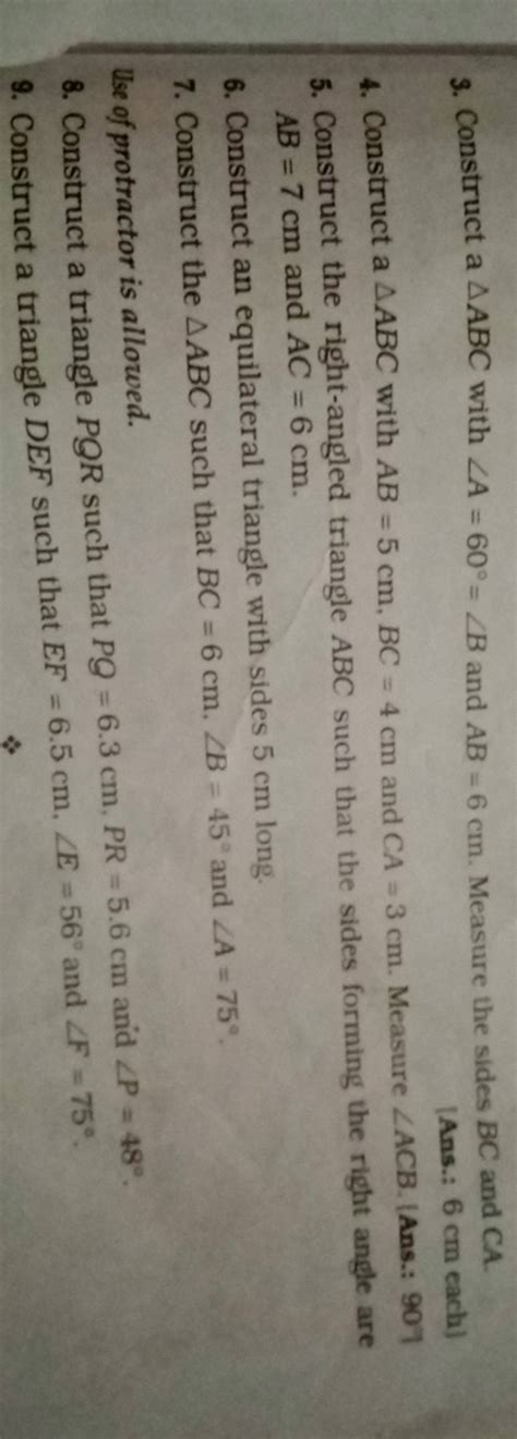 9 Construct A Abc With ∠a60∘∠b And Ab6 Cm Measure The Sides Bc And