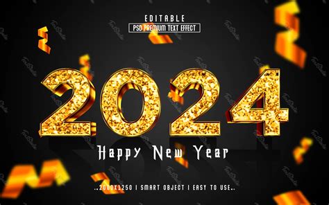 Happy New Year 2024 Golden Glitter Text Effect Photoshop PREMIUM PSD File