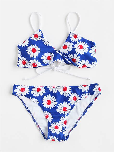 Shop Daisy Print Tie Back Bikini Set Online SheIn Offers Daisy Print