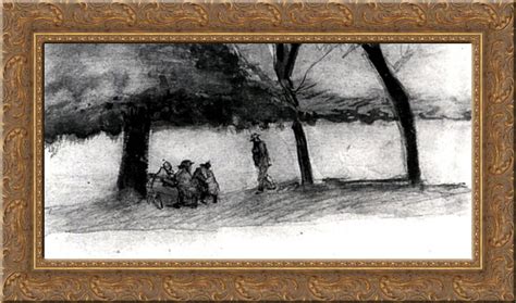 Bench With Three Persons X Gold Ornate Wood Framed Canvas Art By