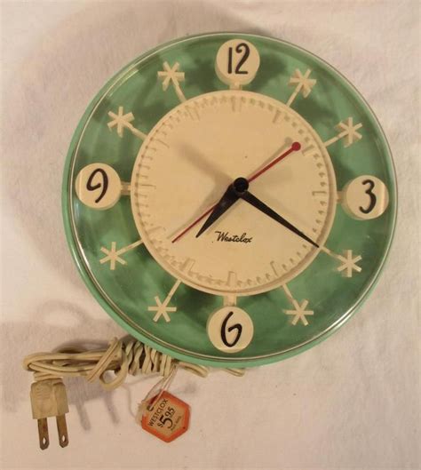 Vintage Westclox Starburst Wall Clock Turquoise And White Works 1950s Mid Century Westclox