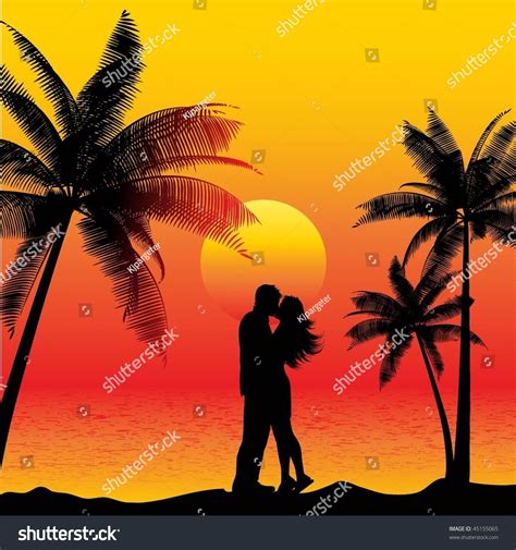 Couple Kissing On A Beach Royalty Free Stock Vector 45155065