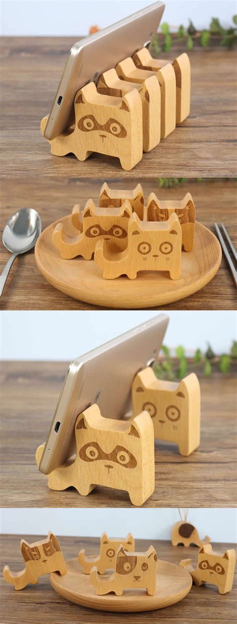 Wooden Dog Shaped Iphone Mobile Phone Ipad Holder Stand Mount For