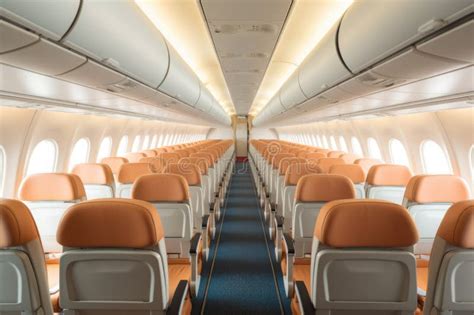 Empty Passenger Seats In Cabin Of The Aircraft Plane Interior