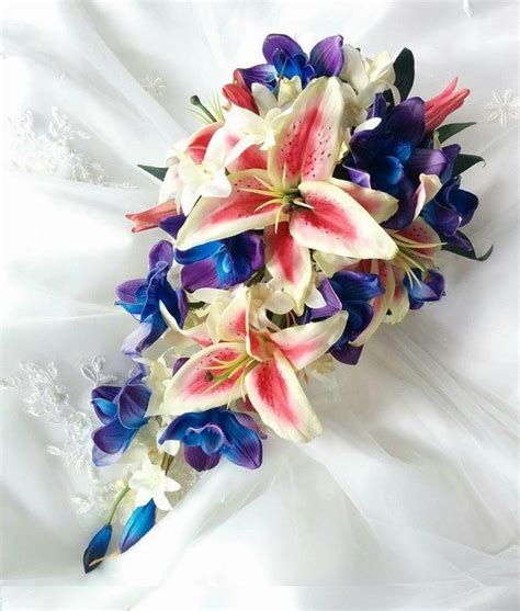 Wedding Natural Touch Blue Purple Dendrobium Orchids Silk Ivory Orchids