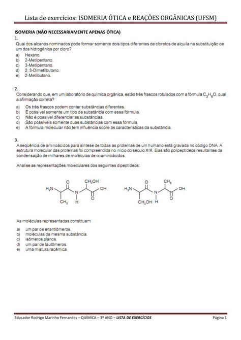 Pdf Isomeria N O Necessariamente Apenas Tica De Exerc Cios