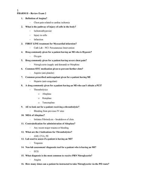 Pharm Review Exam 2 Lecture Notes Pharm Ii Review Exam 2 1