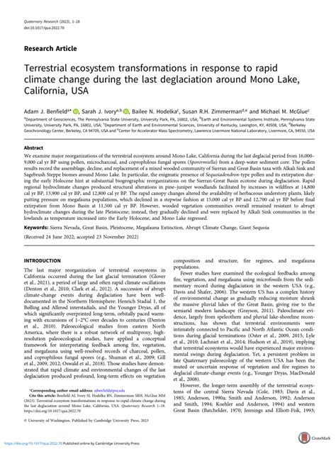 Pdf Terrestrial Ecosystem Transformations In Response To Rapid