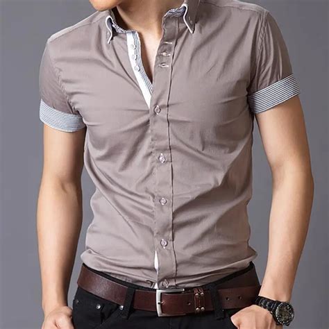 M Xlsummer Style Solid Color Shirt Mens Casual Clothes Men Slim Fit