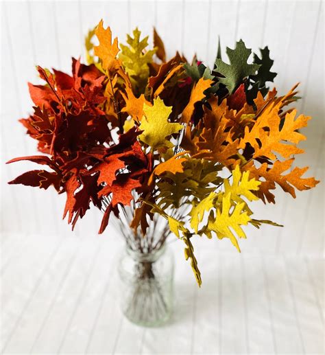 Felt Leaves Felt Fall Leaf Stems Fall Leaves Faux Leaves Autumn