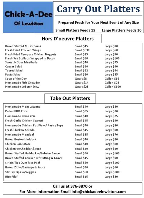 Chick A Dee Of Lewiston Banquet And Catering Menu Menusinla Lewiston And Auburn Maine Restaurants