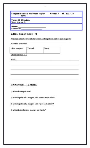 Grade 3 Science Exam Paper Practical Viva Teaching Resources