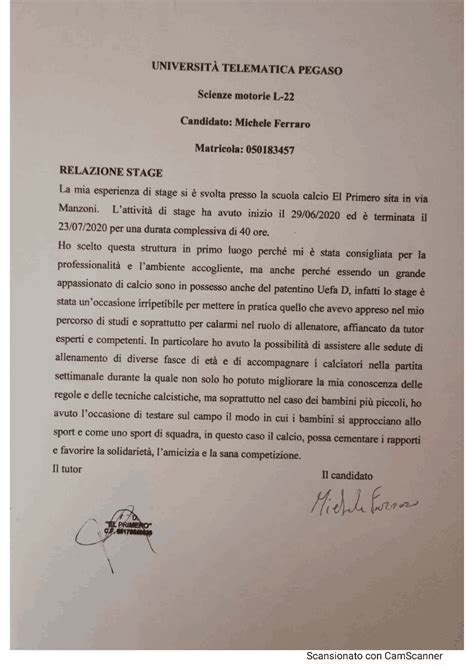 Relazione Tirocinio Scienze Motorie 2