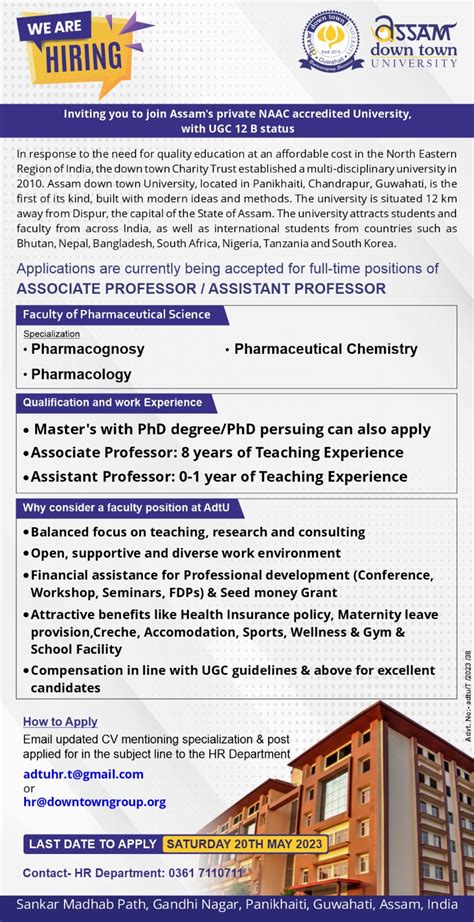 Assam Down Town University Hiring Faculty Posts Apply Before 20 May 2023