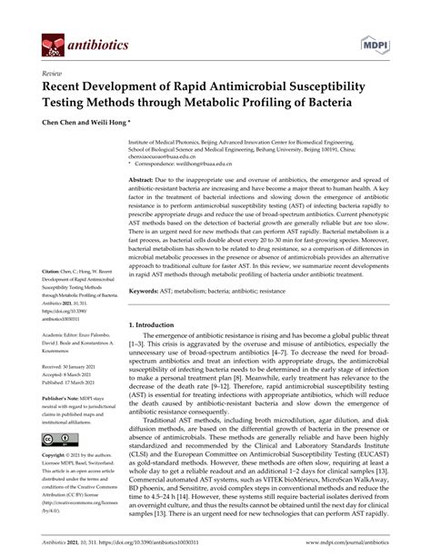 Pdf Recent Development Of Rapid Antimicrobial Susceptibility Testing