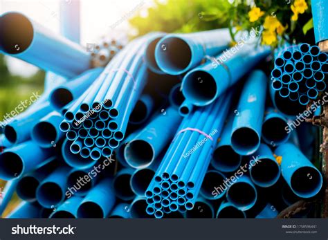 Selective Blue Plastic Pipe Background Pvc Stock Photo 1758596441