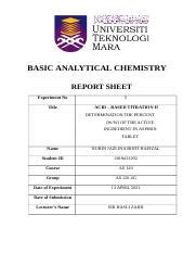 LabReport CHM256 3 Docx BASIC ANALYTICAL CHEMISTRY REPORT SHEET