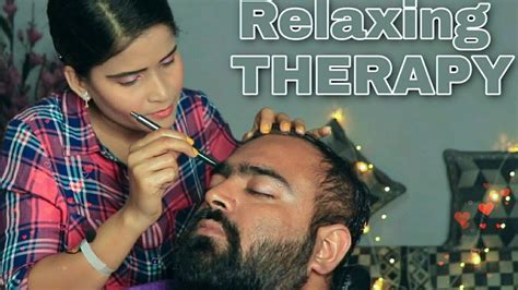 Relaxing Head Massage 💆‍♀️🖊 Therapy With Cold Oil Neck Crack Asmr Cosmic Lady Barber Youtube