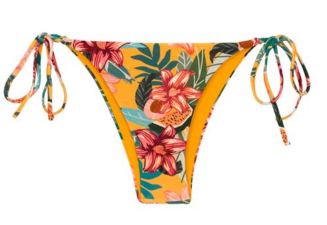 Orange Yellow Floral Tie Up Brazilian Bikini Bottom Bottom Lis