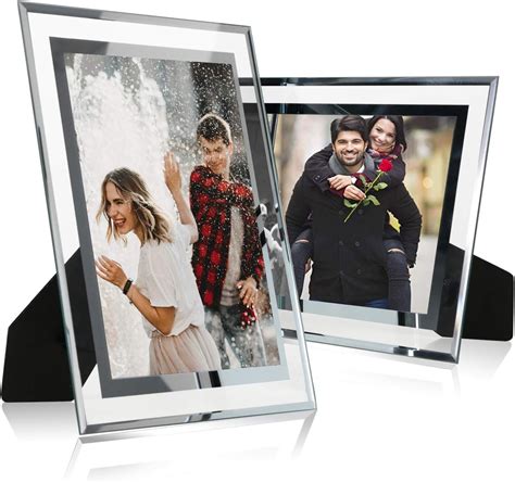 Cq Acrylic X Glass Picture Frame Silver Mirrored For Photo Display