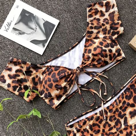 2019 High Waist Leopard Print Brazilian Thong Leopard Print Bikini Set