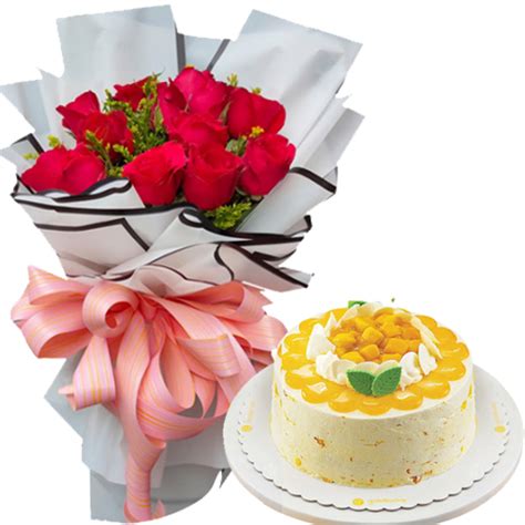 Buy Goldilocks 12 Red Roses Bouquet With Mango Delight Cake To Philippines