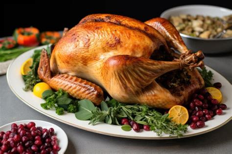 Premium AI Image Roasted Turkey With Stuffing Cranberries On A