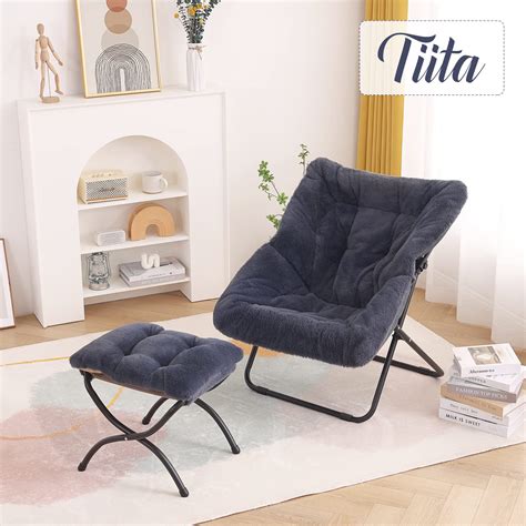 Tiita Saucer Chair And Folding Footrest Stool Set Soft Faux Fur