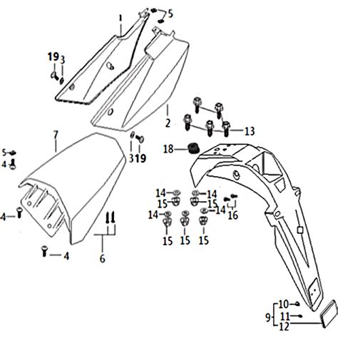 VUE ECLATEE PIECE CACHES LATERAUX ET ARRIERE MOTO MASAI RIDER 50