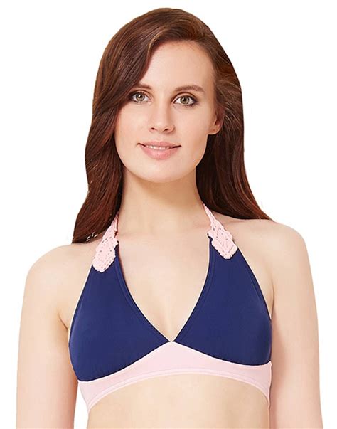 Buy Amante Navy Blue Padded Halter Bikini Top Swimwear Online