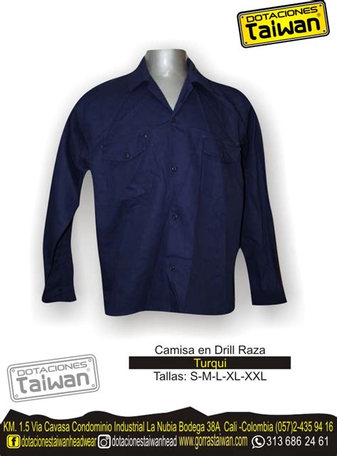 CAMISA EN DRILL TURQUI MANGA LARGA Gorras Taiwan