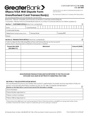 Fillable Online Cardholder Dispute Form Visa Credit Debit Cards