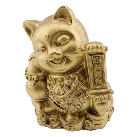 Statueta Feng Shui Din Rasina Cu Pisica Maneki Neko Cu Mantre Si Wu Lou