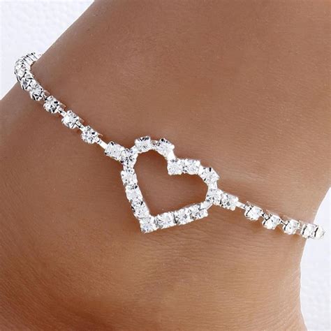 Heart Anklet Heart Ankle Bracelet Heart Crystal Anklet Etsy