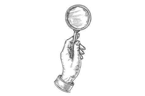 Sketch Hand Holding Magnifying Glass Equipment For Investig