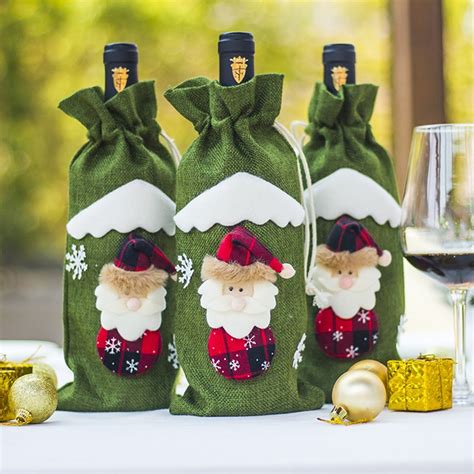 Christmas Wine Bottle Cover Bag Santa Claus Snowman Champagne Wrap Clothes