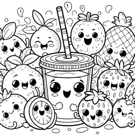 Fruit Fiesta Personajes De Dibujos Animados En Blanco Y Negro De Frutas