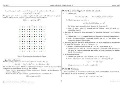 Partie I Arithmétique Des Entiers De Gauss Partie Ii Réseaux