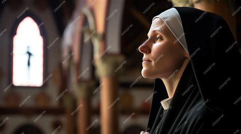 Premium Photo | Young catholic nun praying in catholic church