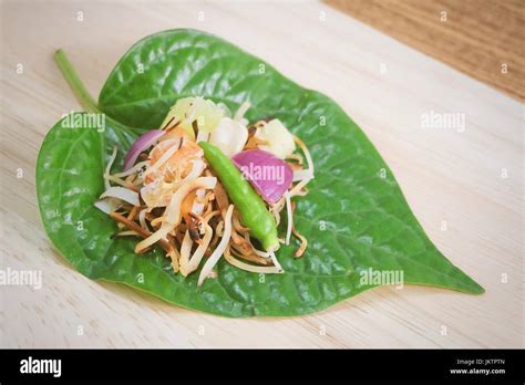 Thai Traditional Snack And Dessert Dish Of Miang Kum Or Sweet And