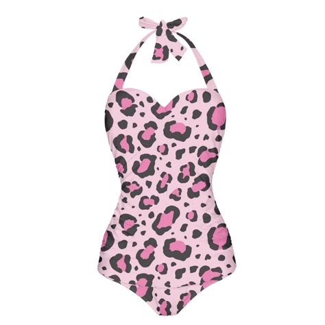 Stuoarte Pink Bikinis For Women High Waisted Halter Swimsuit Leopard